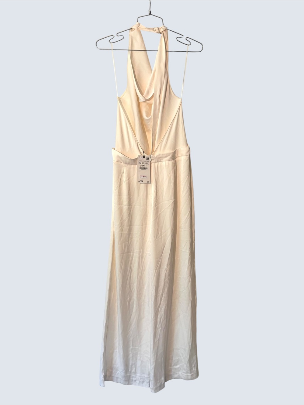 NWT Zara Satin Effect Halter Draped Jumpsuit Size M Cream - Picture 8 of 11